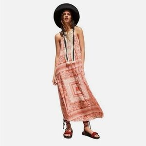 Zara Printed Crochet Fringe Boho Maxi Dress Size Extra Small